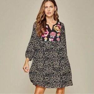Savanna Jane Embroidered Leopard Print Dress Sz: M